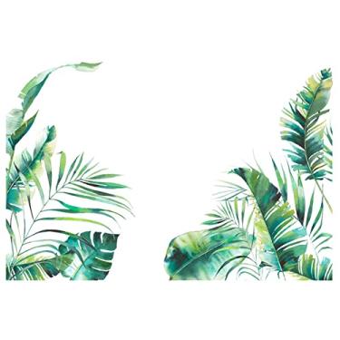 Imagem de WOHAHA Adesivos de parede folhas verdes folha tropical selva adesivos de parede para sala de estar remover e colar decoração de casa quarto sofá TV decoração de arte de parede