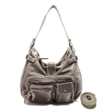 Imagem de CORIOS Bolsa tiracolo vintage de couro PU para mulheres elegante bolsa impermeável com alça superior bolsa grande bolsa hobo bolsa feminina bolsa mensageiro para compras, viagens, escritório, Cinza, L