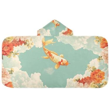Imagem de Burbuja Toalha de banho com capuz Cloud Golden Fish para crianças, toalha de praia de pelúcia macia absorvente para meninas e meninos 3-10 anos, 61 x 127 cm