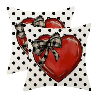 Imagem de Yxuiyal Conjunto de 2 capas de travesseiro de dia dos namorados, 45,7 x 45,7 cm, vermelho, coração, amor, casamento, dia das mães, casa de fazenda, para sofá, decoração ao ar livre