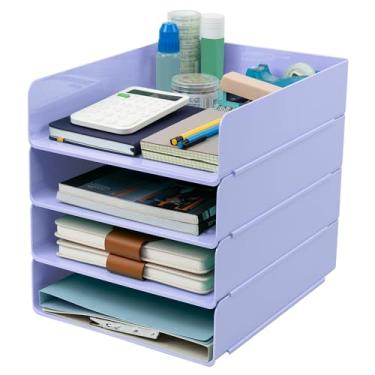 Imagem de Tiawudi Organizador de mesa, organização e armazenamento de escritório, bandeja de plástico para cartas, organizador de arquivos empilhável para sala de aula, casa, documentos, notas, pastas, livros e