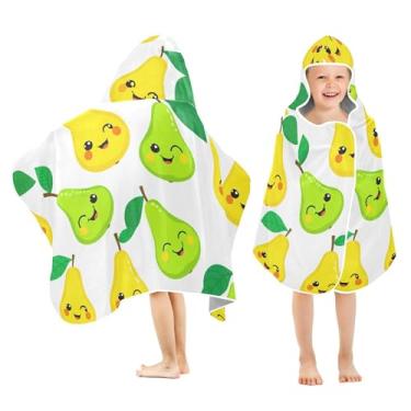 Imagem de Burbuja Toalha de banho com capuz de peras verdes amarelas para crianças, toalha de praia de pelúcia macia absorvente para meninas e meninos 3-10 anos, 61 x 127 cm