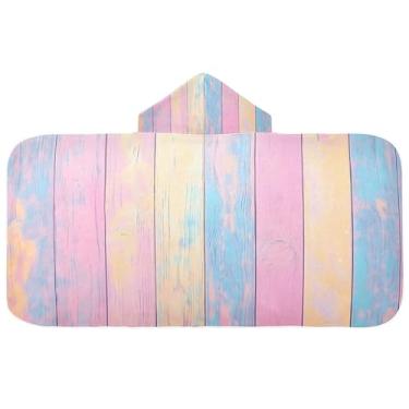 Imagem de Burbuja Toalha de banho com capuz de madeira pastel colorida para crianças, toalha de praia de pelúcia macia absorvente para meninas e meninos 3-10 anos, 61 x 127 cm