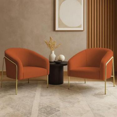 Imagem de Poltrona Sala Industrial Alta Dourado Kit 2 Stella Bouclê D03 - D'ross