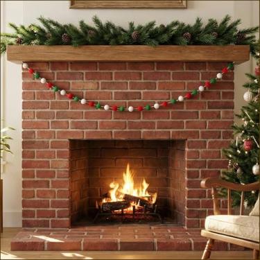 Imagem de Guirlanda de bola de feltro de Natal - faixa vermelha branca verde pompom para decoração de férias