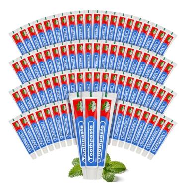 Imagem de Pasta de dente descartável de viagem a granel, 10 g/0,35 oz vermelha e azul adequada para hotéis, acampamento, convidados, pessoas sem-teto, instituições de caridade (pacote com 200)