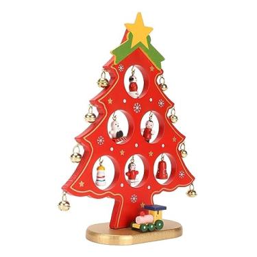 Imagem de Ymiko Mini árvore de Natal de Madeira para Mesa, Decoração Festiva de Férias Com Pequenos Enfeites, Peça Central para Decoração de Casa de Natal (Vermelho)