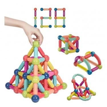 Imagem de Blocos Magnéticos 128 Peças - Brinquedo Educativo Criativo de Construção para Crianças, Desenvolvimento Cognitivo e Motor