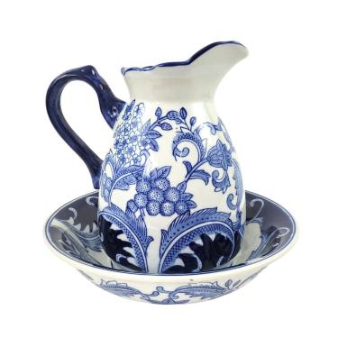 Imagem de Jarro Com Bacia Decorativo Azul E Branco Vaso Bule