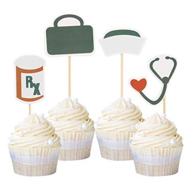 Imagem de Ercadio Pacote com 24 topos de cupcake de enfermagem para formatura de enfermeira com tema Rn para decoração de bolo para festa de aniversário