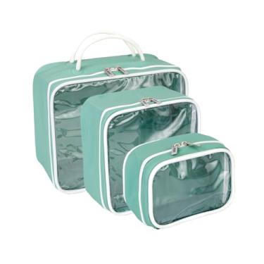 Imagem de Necessaire Impermeável Transparente com Zíper, Azul, PVC, Kit 3 Peças (P 10x7x15cm, M 19x10x19cm, G 20x12x25cm), com Alça (Verde)