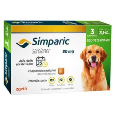 Imagem de Antipulgas e Carrapatos Simparic Para Cães de 20,1 a 40Kg 80mg Com 3 C