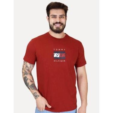 Imagem de Camiseta Tommy Hilfiger Masculina Linear Flag Graphic Vermelha-Masculino