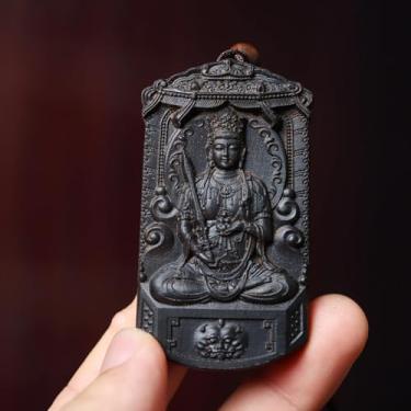 Imagem de FENNYYAR Agarwood esculpido à mão Akashagarbha Zodiac Ox Tigre Guardião Buda Estátua, 7 cm 6.9 cm, Colar Pingente Decoração