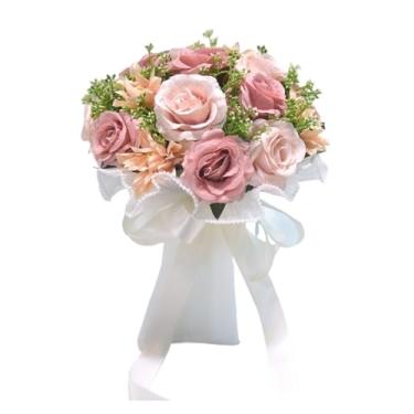 Imagem de Buquê de flores de seda artificial para casamentos – Arranjo floral de orquídea com peônia e rosa (pasta de feijão)