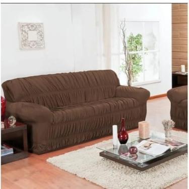 Imagem de Conjuntos de capas para sofás de dois e três lugares com 21 tiras elásticas em tecido de malha, proporcionando proteção antiderrapante e fácil ajuste. (Marrom)