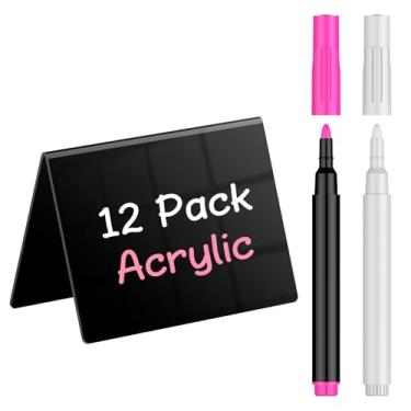 Imagem de Uniclife Pacote com 12 mini placas de quadro-negro para comida, placas pequenas de quadro-negro com marcadores de giz, placas de comida acrílicas brilhantes reutilizáveis etiquetas de alimentos para