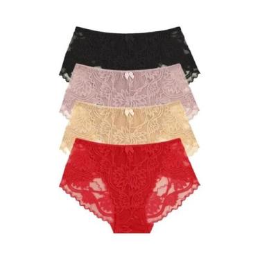 Imagem de Calcinhas Sexy De Renda Femininas 4 Peças, Baixa Cintura, Respirável, 
