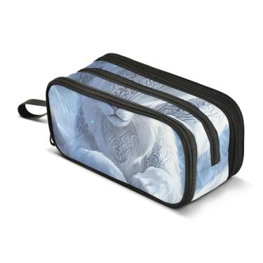 Imagem de Bolsa de lápis de olho azul de tigre branco fantasia estojo de armazenamento de lápis bolsa de lápis fofa bolsa de caneta meninas coloridas faculdade escolar escolar material de escritório