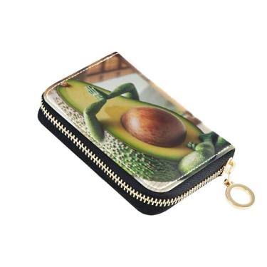 Imagem de Carteira feminina de desenho animado com zíper e bloqueio de RFID, carteira masculina divertida de abacate yoga com bolso para moedas