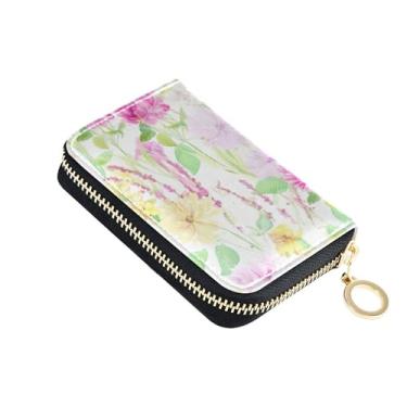 Imagem de Carteira feminina branca floral aquarela pequena para cartão de crédito, bloqueio de RFID, carteira masculina com bolso para moedas