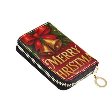 Imagem de Carteira feminina estampada com suporte pequeno para cartão de crédito com bloqueio de RFID, Feliz Natal, arte vermelha, carteira de viagem com zíper