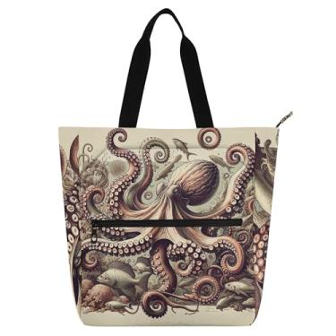 Imagem de GAIGEO Sacolas femininas vintage de arte de polvo para trabalho, lona, faculdade, escola, presente para professores, bolsas para amantes de livros