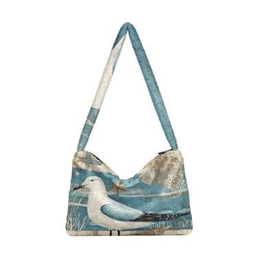 Imagem de GAIGEO Cute Cat Behind Broken Wall Bolsa feminina, bolsa tiracolo para mulheres, bolsa feminina para uso ao ar livre, Vintage Plank Scratch Ocean Coral Seabird, One Size