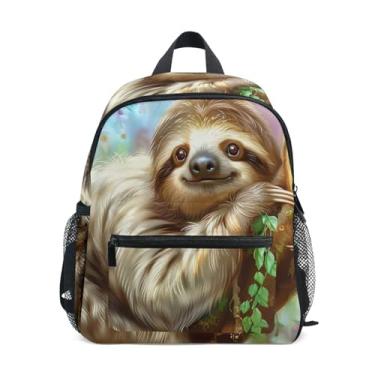 Imagem de GAIGEO Cute Sloth Floral Animal Backpack for Baby with Whistle, 2 Bottle Pockets, Lightweight, Girls Backpack Elementary School 10x4x12 In, for Ages 3-8