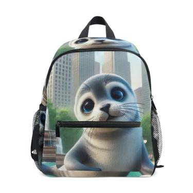 Imagem de GAIGEO Cute Seal Print Kids Backpack with Whistle, Adjustable Chest Strap, Kids School Backpack for Girls Lightweight & Compact for Ages 3-8