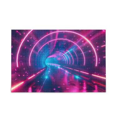 Imagem de Quebra-cabeça de 500 peças neon linhas, papel e madeira composto adulto com bolsa de armazenamento