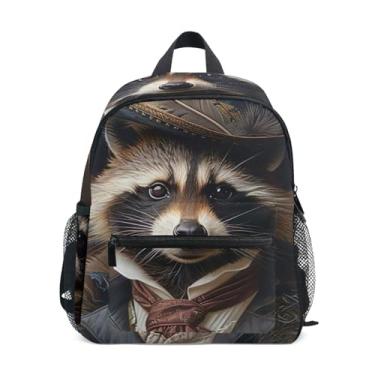 Imagem de GAIGEO Elegant Raccoon Funny Backpack for Kids, 10x4x12 In, Small Boys Backpack Includes Water Bottle Pockets, Whistle Clip for Safety