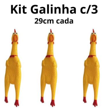 Imagem de Kit C/3 Galinhas Borracha Brinquedo Mordedor Frango C/Apito - sm decor