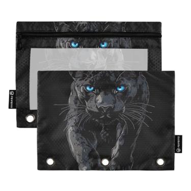 Imagem de GAIGEO Fichário fofo com 3 anéis, bolsa para lápis, pantera, estampa de leopardo, caneta preta, fichário com zíper, fichário escolar, bolsos transparentes, floral, 25 x 18 cm, 2 pacotes