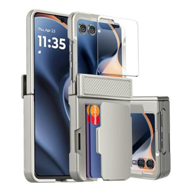 Imagem de oupeigar Capa para Motorola Razr 2025/Razr 2024 com suporte para cartão bloqueio RFID, proteção de dobradiça embutida, protetor de tela, capa de telefone robusta à prova de choque para Razr 2025/2024