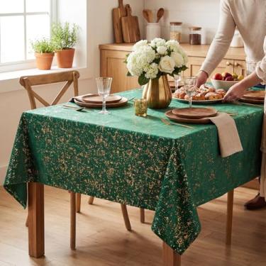 Imagem de Horaldaily Toalha de mesa quadrada de veludo verde 152 cm x 152 cm, toalha de mesa retangular lisa com lantejoulas douradas, capa de mesa de Natal para casamento, festa, banquete e eventos