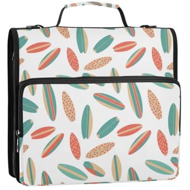 Imagem de Pastas coloridas divertidas de 3 cm com 3 anéis, organizador de fichário resistente com zíper, bolsa para ensino médio com alça, portfólio de trabalho, comporta 500 folhas, 34,5 x 31,5 x 9 cm