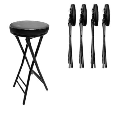 Imagem de Puclekne Banqueta de bar dobrável, 61 cm de altura, cadeira de bar acolchoada de couro com 4 peças, para cozinha, pesca, caminhadas, jardinagem, viagem, churrasco