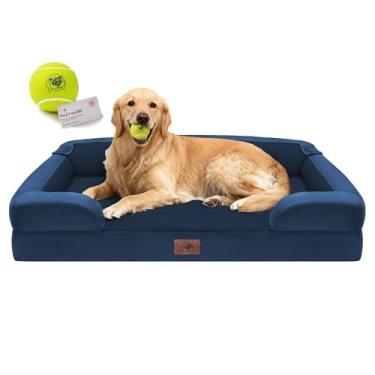Imagem de Cama extra grande para cães, ortopédica GG, lavável para cães grandes, impermeável, sofá, capa removível, fundo antiderrapante, brinquedo de bola de tênis, 106 x 76 cm