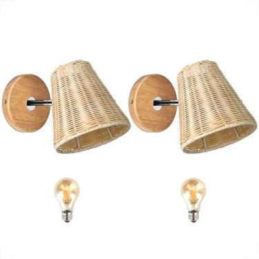 Imagem de 2 Arandela Foco Móvel Fibra Natural Ratan Quarto Nat94 + Led - Acende 