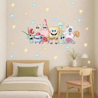 Imagem de adesivo de parede bob aquarela esponja molusco desenhos animados infan