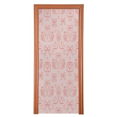 Imagem de ATTX Capa de porta frontal com corações de cisne graciosos - decoração de férias de tecido elástico lavável para festas, casa, decoração de porta da frente, 36 x 98 polegadas (347)