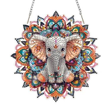 Imagem de DOMROM Kits de pendurar arte de diamante de elefante para adultos iniciantes, pingente de elefante com pintura de diamante de cristal de formato especial, arte de diamante faça você mesmo, animal para