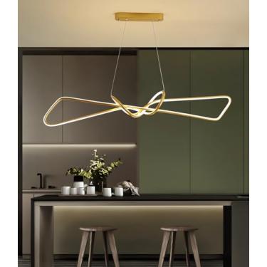Imagem de Luminária pendente LED moderna, dimerizável, para restaurantes, com altura ajustável, iluminação interna de 3000k a 6000k, cor dourada, com controle remoto, para áreas de 8 a 12 m² (dourada,