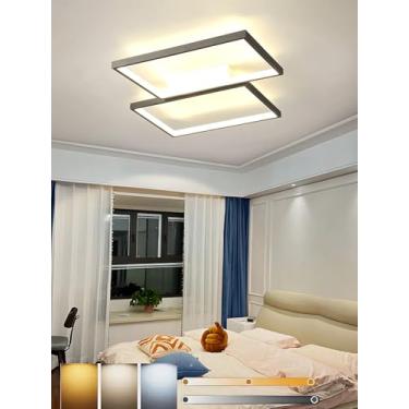 Imagem de Luminária de teto LED moderna com controle remoto, design geométrico criativo, luminária de embutir preta, dimerizável, ideal para quarto, cozinha, sala de jantar, escritório e sala de estar