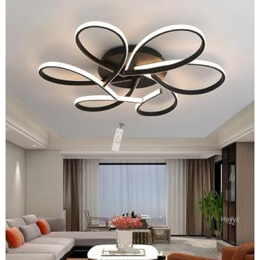 Imagem de Luminária de teto LED regulável, elegante luminária de teto para sala de estar com controle remoto, iluminação de teto moderna embutida para quarto, lustre de metal com design criativo, lumi