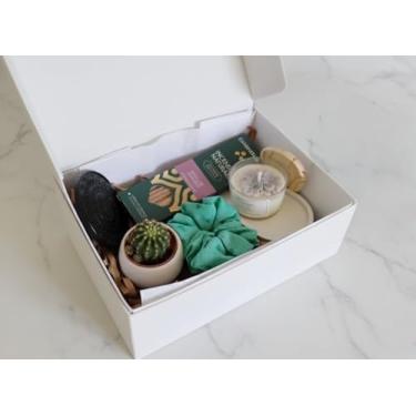 Imagem de Caixa de Presente Spa Natural com Vela, Planta Suculenta, Incenso, Scrunchie Verde, bandeja e porta incenso em cimento impermeabilizado