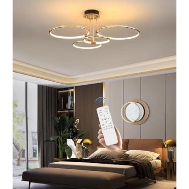 Imagem de Luminária de teto LED dourada com 4 lâmpadas, dimerizável, moderna, para sala de estar, quarto, corredor, escritório ou sala de jantar (dourada, 4 anéis).