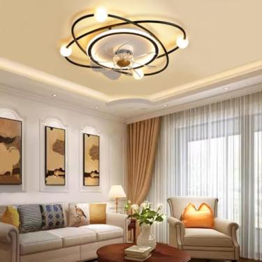 Imagem de Ventilador de teto com iluminação, cabeça oscilante 360°, controle remoto, LED silencioso e dimerizável de 42W, ventilador moderno com iluminação, para sala de estar e quarto (preto)
