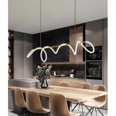 Imagem de Luminária pendente LED com altura ajustável para sala de jantar, dimerizável e com controle remoto (montada em vários formatos), iluminação multifuncional para restaurantes e bares (dourada,